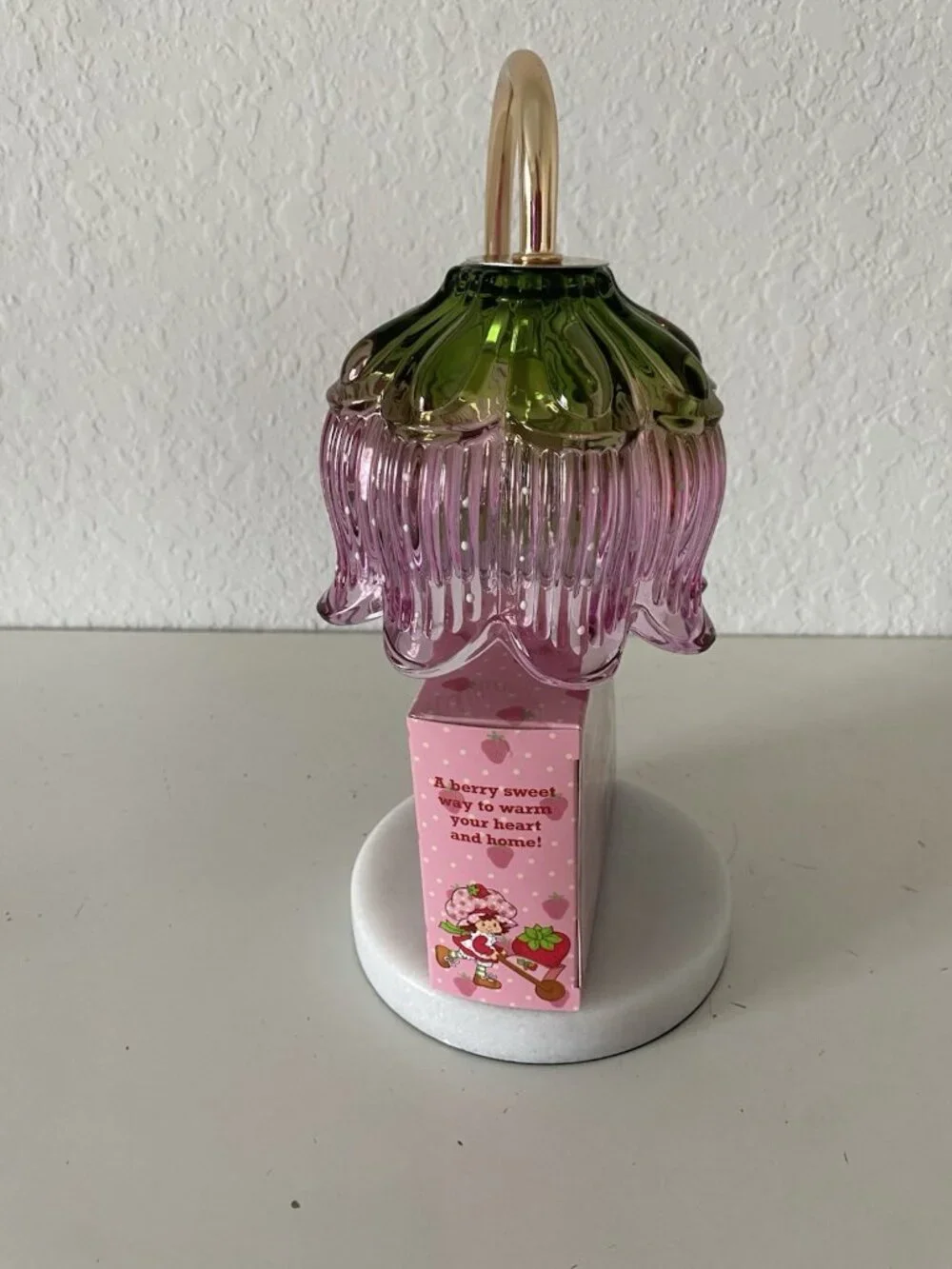 Strawberry Shortcake Candle Warmer Lamp Glass Shade PINK W/Marble Base VIRAL NEW